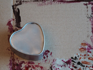 Heart box on cardboard painted abstract art for valentine