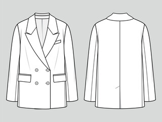 Double breasted suit jacket. Fashion sketch. Flat technical drawing. Vector illustration.
