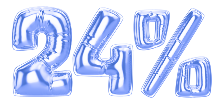 24 Percent Blue  Balloon 3D Number