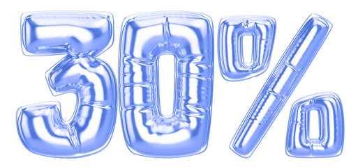 30 Percent Blue  Balloon 3D Number