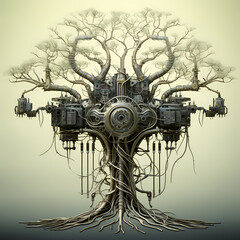 Bio-mechanical tree with robotic branches. 