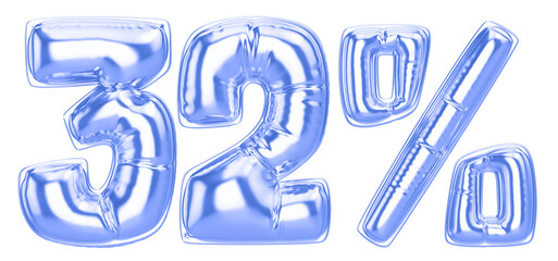 32 Percent Blue  Balloon 3D Number