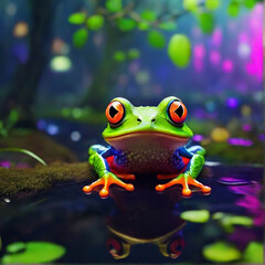 A frog sits on a leaf