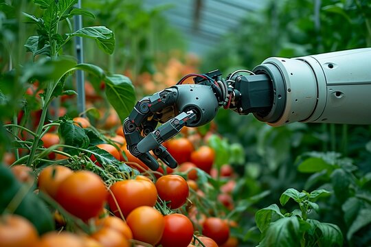 Photo Agricultural innovation Robot arm automates vegetable harvesting in a greenhouse