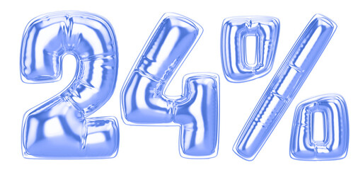 24 Percent Blue  Balloon 3D Number