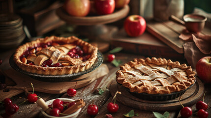 homemade pies, apple and cherry pies