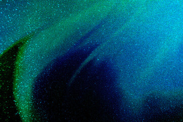 black dark blue green glitter texture abstract banner background with space. Twinkling glow stars...