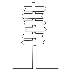  Road direction continuous one line drawing of signpost arrows to the left and right outline vector illustration 