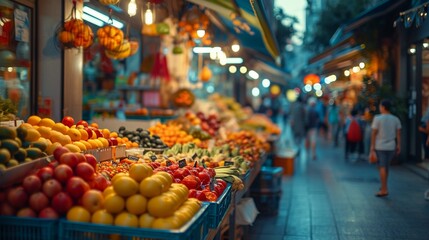 A street market alive with activity, where blurred vendors' stalls create a tapestry of colors and shapes, offering a vivid and immersive atmosphere for diverse visual content
