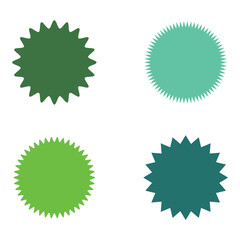 Set of vector starburst, sunburst badges. Different color. Simple flat style Vintage labels. Colored stickers. 66.11.