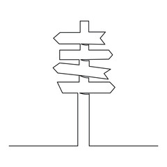  Road direction continuous one line drawing of signpost arrows to the left and right outline vector illustration 