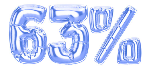 63 Percent Blue  Balloon 3D Number