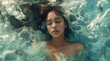 portrait of woman in water, ai