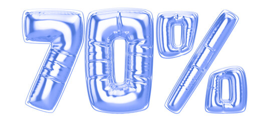 70 Percent Blue  Balloon 3D Number