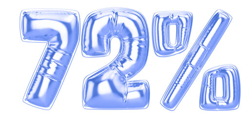 72 Percent Blue  Balloon 3D Number