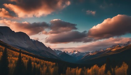 Rocky mountains range and clouds sunset landscape Travel view wilderness nature tranquil scenery