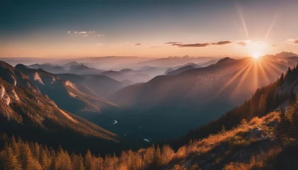 Papier Peint photo autocollant Chocolat brun Rocky mountains range and clouds sunset landscape Travel view wilderness nature tranquil scenery