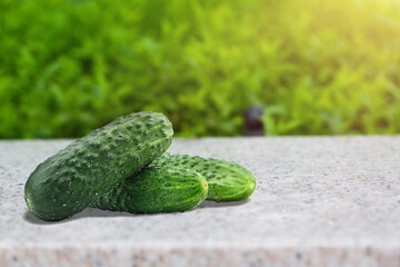 Green tasty fresh ripe cucumber vegetables
