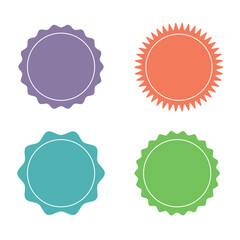 Set of vector starburst, sunburst badges. Different color. Simple flat style Vintage labels. Colored stickers. 66.11.