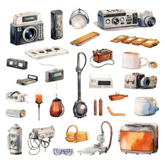 Watercolor Clipart of item Technology and electrical appliance element and equipment