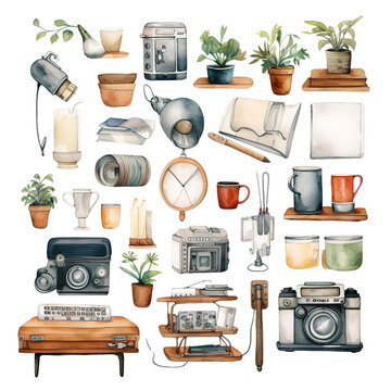 Watercolor Clipart of item Technology and electrical appliance element and equipment