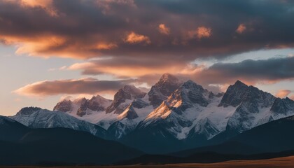 Fototapeta premium Rocky mountains range and clouds sunset landscape Travel view wilderness nature tranquil scenery