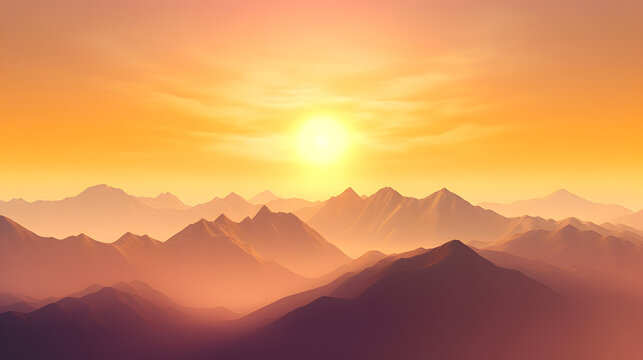 image of golden sunrise illuminating the misty mountains. The soft gradients and ethereal atmosphere can inspire breathtaking digital art pieces. Ai Generated