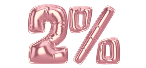 2 Percent Gold Balloon 3D Number