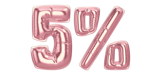 5 Percent Gold Balloon 3D Number
