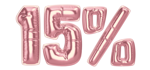 15 Percent Gold Balloon 3D Number