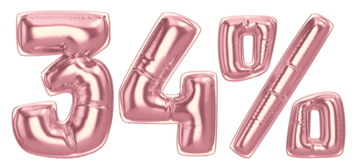 34 Percent Gold Balloon 3D Number