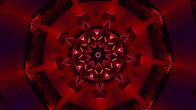 Red and white circular pattern with lights. Kaleidoscope VJ loop.