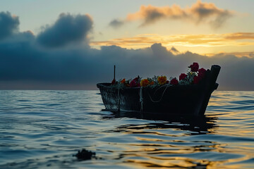 A poignant sea burial ceremony, capturing an oceanic farewell with the scattering of ashes at sea
