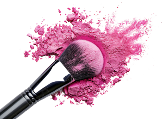 Make up brush and pink powder illustration PNG element cut out transparent isolated on white background ,PNG file ,artwork graphic design.