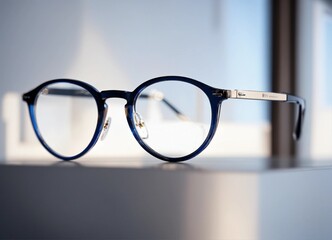 glasses on a table background, New fashion designer optical glasses,generative Ai - obrazy, fototapety, plakaty