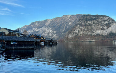 The dockage at the lake shore in Hallstatt, Austria