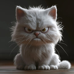 Fototapeta premium Angry and clumsy Persian cat in 3D cartoon style. Dark background. 