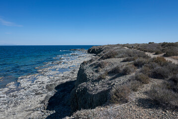 Rocky coastline in the Tabarca Island, municipality of Alicante, Spain