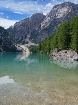 Scenic Braies Lake in Italian Alps Mountains, Italy
