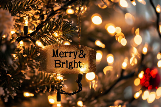 Merry Christmas and Happy Holidays greeting card. Christmas decorations, bokeh background.