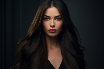 Fototapeta premium Portrait of a beautiful brunette woman with long straight hair 