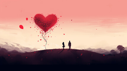 minimalistic romantic couple with big heart background