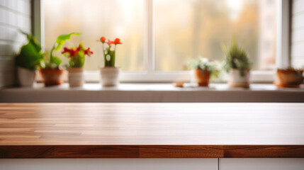 Fototapeta na wymiar Modern kitchen interior with an empty wooden countertop