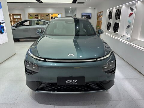 Shanghai,China-Jan.17th 2024: front of XPENG G9 luxury electric SUV car in store showroom. EV by Chinese company XPENG Motors