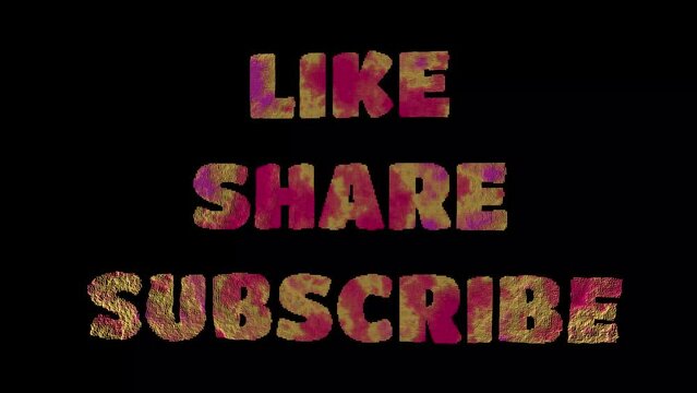 Like share subscribe word letter effect scattered swirling, black background