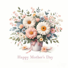 Mother's day greeting card with beautiful blossom flowers