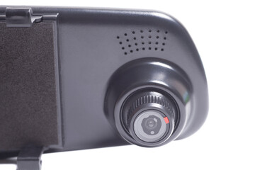 DVR and rear view camera isolated on white background.
