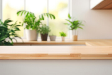 Fototapeta na wymiar Bright kitchen with an empty wooden tabletop