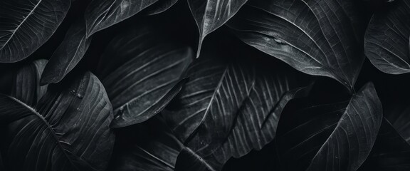 Fototapeta premium Textures of abstract black leaves for tropical leaf background. Flat lay, dark nature concept