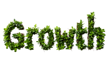 The word Growth composed of green plants isolated on a transparent background 